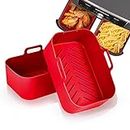 BIOPRONEXT Air Fryer Silicone Liners - 2 Pack Reusable Silicone Air Fryer Liners Compatible with Ninja Foodi Dual DZ201 8QT - Premium Air Fryer Silicone Pot Set - Rectangular Airfryer Liners (Red)