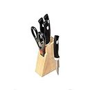 Suzec Kitchen Knife Set with Wooden Block and Scissors (5 pcs, Black)