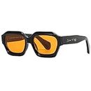 SHEEN KELLY Retro Thick Hexagon Rectangle Sunglasses For Women Men Trendy Classic Square Orange Lens Fashion 90s Glasses