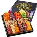 Happy Birthday Dried Fruit & Nuts Gift Basket Arrangement Platter, Gourmet Food Snack Box, Birthday Care Package, Healthy Kosher, Her Him (12 Assortments)