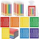 Spakon 24 Sets End of the Year Gifts for Students 24 Small Notepads Rainbow Notepads Inspirational Mini Journals 24 Pack Rainbow Pencil Rainbow Colored Pencil and Gift Bag Back to School Gifts for Kid