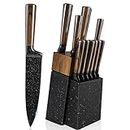 Wodillo Knife Set,12-Piece Kitchen Knife Set with Storage Block,High Carbon German Stainless Steel Block Knife Set with Japanese Designed Wooden Pattern Stainless Handle and 6 Steak Knives