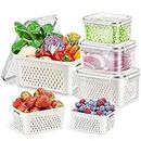 Fresh Food Storage Containers, 4 Pack Large Capacity Produce Saver Box with Drain Baskets & Lid for Vegetable and Fruit - BPA Free Stackable Refrigerator Organizer for Kitchen (0.8L+1.7L+3.15L+4.15L)