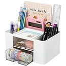 dogmoon Desk Supplies Organisers, Tidy White Desk Organiser, Multifunctional Desk Organiser, DIY Desk Accessories Decor Pen Holder, Drawers Desktop Stationery Storage Box for Office School Home