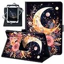 for Universal 8 7 7.9 9 Inch Android Tablet Case 360 Degree Rotating PU Leather Stand Folio Cover for Fire HD 8/Galaxy Tab A/Tab E/Tab 4/Tab S2 8.0 and More 7.0-9.0 Inch Tablet,Pink Flower Moon