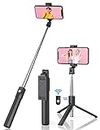 Jumkeet Perche Selfie Bluetooth, 3 en 1 Mini Trépied Smartphone Monopode Stick Télescopique avec Télécommande Matériau Alliage d'Aluminium pour iPhone 15 14 13 12 11 Pro Max/XS/XR/X/8 Samsung, Huawei