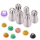 BluBasket 6Pc Sphere Ball Flowers Russian Nozzles Tips with Icing Piping Bag Pastry Cake Fondant Cupcake Buttercream DIY Baking Decorating Tool Set (Set of 8)
