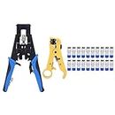 Cable Crimper & Stripper, F/BNC/RCA Compression Crimping Pliers Network Pliers Wire Stripper Electrician Tools with 20Pcs F Head