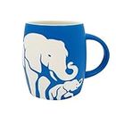 San Diego Zoo Elephant Etched Mug, 14 oz Sky Blue Stoneware Mug, Etched with Bright White Design of Elephant Mother and Calf