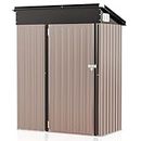 Aoxun 5' x 3' Outdoor Storage Shed, Garden Shed with Single Lockable Door, Outdoor Metal Tool Storage House for Garden, Lawn, Patio, Brown