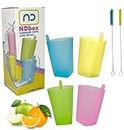 NDBOX 350ml Tumbler with Straw, and Cleaning Brush - Water, Fruit Juice Apple Juice, Milk Unbreakable Drinking Cups for Active Kids - Top-Rack Dishwasher Safe (Cups Straw 4pcs + 2pcs Brush)