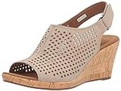 Rockport Women's Briah Perf Sling Wedge Sandal, Taupe Leather, 8 M US