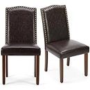 MCQ Upholstered Dining Chairs Set of 2, Modern Upholstered Leather Dining Room Chair with Nailhead Trim and Wood Legs, Mid-Century Accent Dinner Chair for Living Room, Kitchen, Dark Brown
