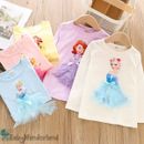 Girls 3D Frozen Princess Elsa Sofia Long Sleeves Cotton T-shirt Top Clothes 3-8Y