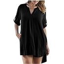 Dresses for Women UK Sale Clearance - Comfy V-Neck Elegant Spring Summer Casual Ruffle Short Sleeve Floral Print Strappy Tunic Ladies Flowy Fashion Seaside Vacation Beach Dresses
