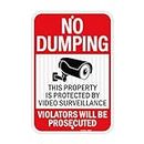 GicnKeuz large No Dumping Signs Private Property, 18 x 12 Inches Video Surveillance Protected, Violators Will Be Prosecuted Signs, Engineer Grade Reflective Aluminum, Fade Resistant, Easy to Mount （1 - Pack）