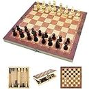 Jsdoin 3 in 1 Chess Set - 12"x12", Wooden Travel Folding/Portable Chess Kit Cardboard Games for Kids, Adults, Boys, Girls, Family(29cm×29cm)