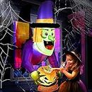 4.4 Ft Halloween Inflatable with Witch Holding Pumpkin Design, Halloween Window Decorations Outdoor Blow Up with I Smell Children Banner, Build-in LED Halloween Decor Indoor Outside Yard Garden Lawn