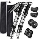 Trekking Poles Collapsible Hiking Poles - Aluminum Alloy 7075 Trekking Sticks with Quick Lock System, Telescopic, Collapsible, Ultralight for Hiking, Camping (Black)