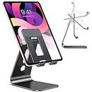 OMOTON Adjustable Tablet Stand for Desk, Upgraded Longer Arms for Greater Stability, T2 Tablet Holder with Hollow Design for Bigger Sized Phones and Tablets Such as iPad Pro/Air/Mini, Black