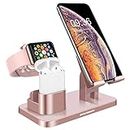 BENTOBEN 3-in-1 Charging Stand, Universal Charging Dock Station Compatible with Airpods Apple Watch Series 4/3/2/1 iPhone XS Max XS XR X 8 7 6S 6 Plus SE 5S 5 Android Smartphone iPad Tablet, Rose Gold