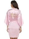 Vlazom Women's Satin Kimono Robe Bridal Party Robes Dressing Gown, Morning of Wedding Day Robes with Gold Glitter for Bride Bridesmaid(L,Pink)-Mother of the Groom