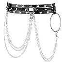 UPIQNG Punk Leather Belt Black Layered Belt Detachable Waist Chain Belt Adjustable Metal Chains Cosplay Halloween Goth Clothing Accessories