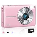 AiTechny Digital Camera for Kids, 1080P FHD Kids Camera with 32GB SD Card, 44MP Point and Shoot Digital Camera with 16X Zoom, Compact Small Vintage Camera Gifts for Teens Kids Boys Girls (Pink)