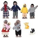 LUFEIS Set completo di bambole in legno, casa delle bambole, famiglia di bambole, con cane e gatto