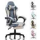 SUKIDA Gamers Choice Gaming Chair - Gaming Chairs for Adults 300lbs, Ergonomic Gamer Gamingchair with Footrest Cool Pc Computer Comfy Fabric Swivel Recliner Adjustable Massage Lumbar, Grey Blue
