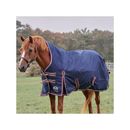 SmartPak Deluxe High Neck Pony Turnout Blanket with Earth Friendly Fabric - 51 - Medium (220g) - Navy w/ Merlot & Silver Trim & Silver Piping - Smartpak