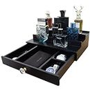 Iswabard Cologne Organizer for Men 3 Tier Stand with Drawer and Hidden Compartment Holder Men, Wood, Ccologne Shelf Gift Perfume Mens Home Decor Tray