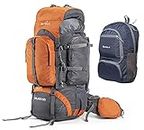 Tripole Walker 65 Litres Rucksack with 20 Litre Foldable Day Pack | Internal Frame with Metal Rod | Rain Cover | Bottom Opening | Laptop Section (Orange)