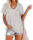 WIHOLL Womens Casual Tshirts Loose Fit Short Sleeve Summer Tops White M
