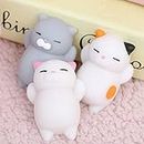 stress reliever toys, 3 pack new kawaii original japan lazy cat mochi decompress squishy squeeze cat healing toy mini gifts pu gag toys- Multi color