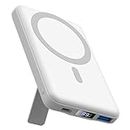 AOGUERBE for Magsafe Battery Pack, 10000mAh Magnetic Power Bank 15W Wireless Portable Charger, LED Display & Foldable Stand & Lighting Input, Slim Magnetic Charger for iPhone 15/14/13/12 Series-White