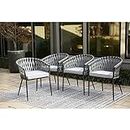 DEVOKO Rope Patio Chairs Set of 4 with Cushions for Living Room Home Stacking Chairs with Rope Weave Garden Chairs Outdoor Furniture for Poolside Garden and Balcony.(Grey Color)