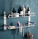 LivesUp Stainless Steel Multi-use Rack, Bathroom Shelf, Soap Stand/Tumbler Holder/Toothbrush Holder/Bathroom Stand/Bathroom Rack/Bathroom Accessories (Number of Shelves - 2, Silver)