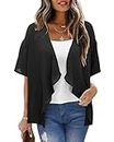 STYLEWORD Women’s Summer Kimono Cardigan Short Sleeve Sheer Shrug Chiffon Bathing Suit Swimsuit Beach Cover Up Vacation Outfits for Women(Black,L)