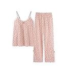 RGVV Women'S Pyjama Sets, Women'S Short Pajamas Sexy Breathable Two-Piece Sleepwear Cute Pink Floral Pajama Set Lace Cami Top Pajama Bottoms Loungewear Summer Clothes For Ladies Teenage Girl,Xxl