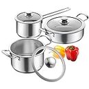 Aufranc Stainless Steel pots and pans set, 6 Piece Nonstick Kitchen Induction Cookware Set,Works with Induction/Electric and Gas Cooktops, Nonstick, Dishwasher
