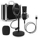 USB Microphone Podcast Recording Kit - Audio Cardioid Condenser Mic w/Desktop Stand and Pop Filter - for Gaming PS4, Streaming, Podcasting, Studio, YouTube, Works w/Windows Mac PC - Pyle PDMIKT120
