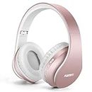 Bluetooth Headphones,TUINYO Wireless Headphones Over Ear with Microphone, Foldable & Lightweight Stereo Wireless Headset for Travel Work TV PC Cellphone-Rose Gold
