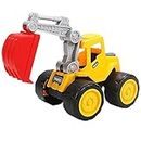 WISHKEY Friction Powered Push and Go Excavator, Miniature Construction Truck Toy with Moveable Parts for Kids, Engineering Automobile Vehicle for Children Age 3 Years+ (Set of 1, Yellow)