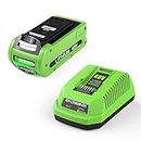 XNJTG Batterie de Remplacement 40V 2.5Ah pour Batterie Greenworks 40V G40B25 avec Chargeur 40V Remplacement pour Chargeur Greenworks 40VG40C