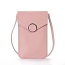 CCAFRET Borsa tracolla donna Women Phone Purse Simple Strap Wallets Smart Phone Shoulder Handbags Leather Casual Solid Crossbody Bag Touch Screen Bags Girl (Color : Pink)
