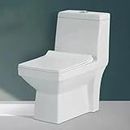 KrissKross Premium Western Floor Mounted One Piece Water Closet Ceramic Western Toilet/Commode With Soft Close Seat Cover For Lavatory, Toilets S-Trap Outlet Is From Floor (White)