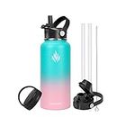 32oz Water Bottle,Vacuum Insulated Stainless Steel Water Flask with Straw Lid Auto Spout Lid Sport Lid,Leak Proof,Double Walled Travel Thermo Mug,Metal Canteen,Hot Cold Water Bottles (Blue/Pink)