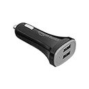 Amazon Basics 30W Dual Port Car Charger|USB 3.1 (White) 12W + USB 3.0 (Green) 18W|Black (Without Cable),Smart Phone