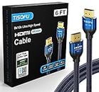 TISOFU【Ultra Certified 10K 8K HDMI Cable 6FT: HDMI 2.1 Cables 48Gbps High Speed Premium Braided Cord 8K@60Hz 4K@120Hz 4K@144Hz HDCP 2.2&2.3 CL3 ARC eARC for HD/HDR/HDTV